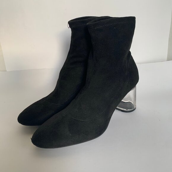 Zara Black Faux Suede Stretch Sock Boot with clear acrylic block heel - Size 40 - Picture 4 of 12